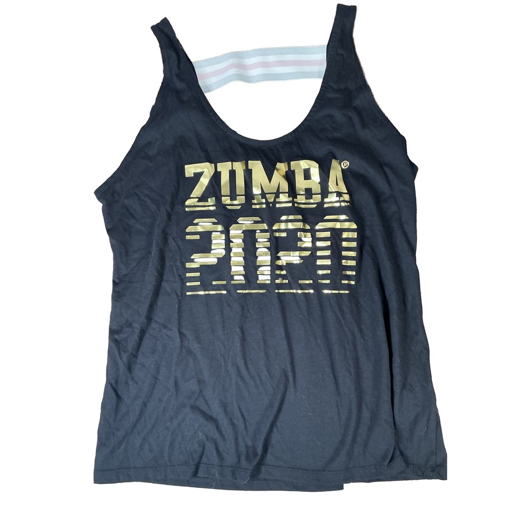 Zumba 2020 We Ar Marvelous Tank Top Women's L Black Gold Rayon Racerback